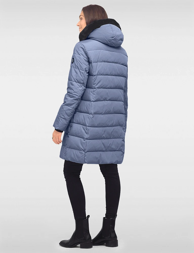 Harrold Vegan Quilted Eco-Duvet Hooded Puffer Parka With Faux Fur Trim by Saki