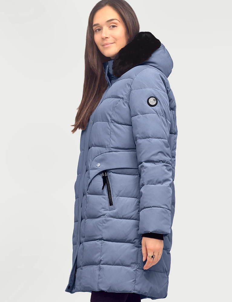 Harrold Vegan Quilted Eco-Duvet Hooded Puffer Parka With Faux Fur Trim by Saki