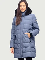 Harrold Vegan Quilted Eco-Duvet Hooded Puffer Parka With Faux Fur Trim by Saki