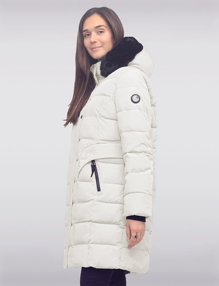 Harrold Vegan Quilted Eco-Duvet Hooded Puffer Parka With Faux Fur Trim by Saki