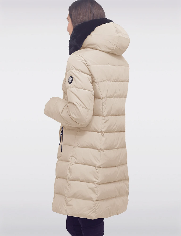 Harrold Vegan Quilted Eco-Duvet Hooded Puffer Parka With Faux Fur Trim by Saki