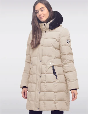 Harrold Vegan Quilted Eco-Duvet Hooded Puffer Parka With Faux Fur Trim by Saki