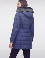 Grey Trim Detail Detachable Faux Fur Hooded Puffer Coat by Normann