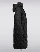 Long Lightweight Hooded Diamond Quilted Down Puffer Coat by Normann