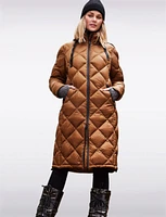 Long Lightweight Hooded Diamond Quilted Down Puffer Coat by Normann