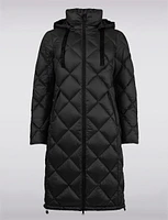 Long Lightweight Hooded Diamond Quilted Down Puffer Coat by Normann