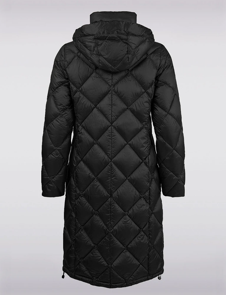 Long Lightweight Hooded Diamond Quilted Down Puffer Coat by Normann