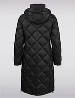 Long Lightweight Hooded Diamond Quilted Down Puffer Coat by Normann