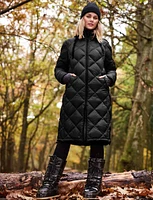 Long Lightweight Hooded Diamond Quilted Down Puffer Coat by Normann