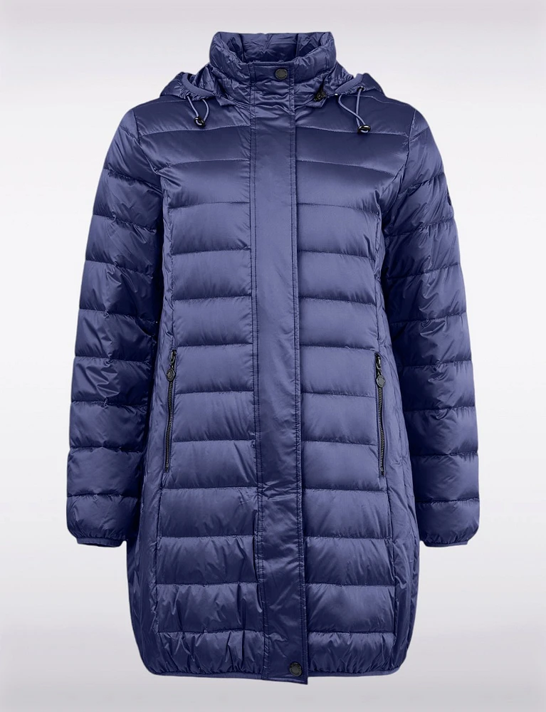 Lightweight Mid-Length Metallic Hooded Down Puffer Jacket by Normann