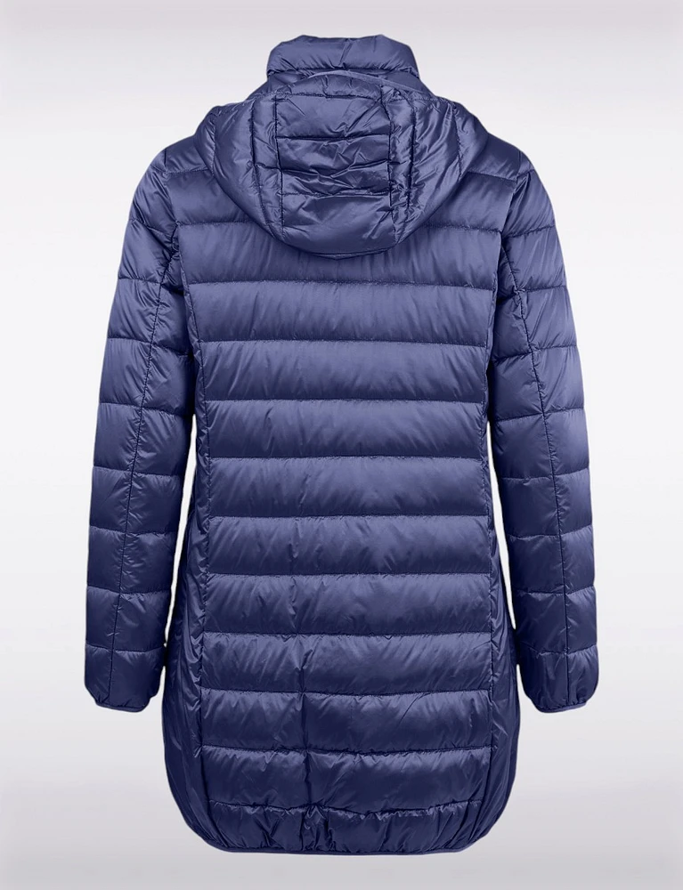 Lightweight Mid-Length Metallic Hooded Down Puffer Jacket by Normann