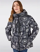 Modern Floral Print Eco-Down Hooded Puffer Jacket by Frandsen