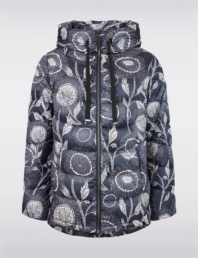 Modern Floral Print Eco-Down Hooded Puffer Jacket by Frandsen