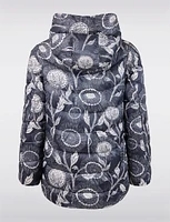 Modern Floral Print Eco-Down Hooded Puffer Jacket by Frandsen