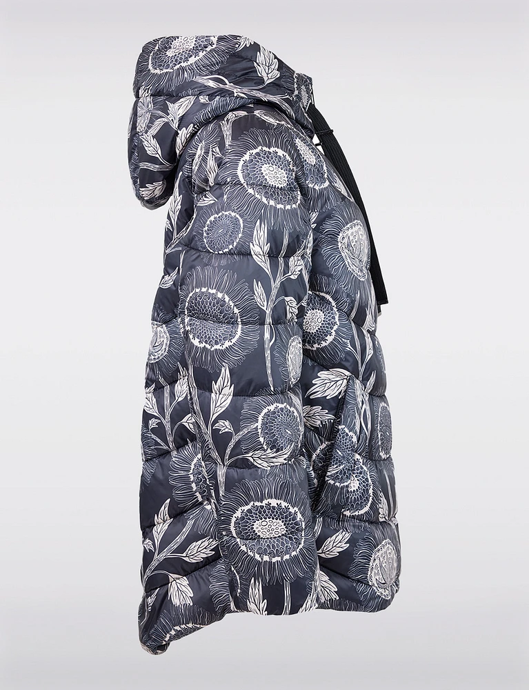 Modern Floral Print Eco-Down Hooded Puffer Jacket by Frandsen