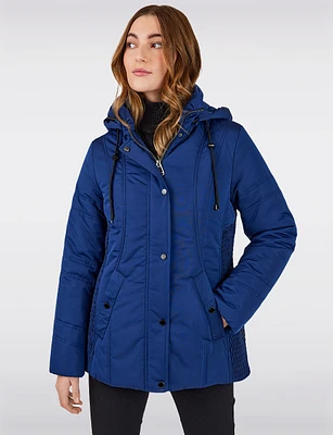 Quilted Slim-Fit Stretch Side Panels Insulated Detachable Hood Coat by Frandsen