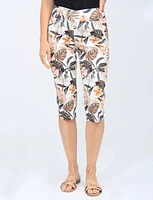 Tropical Floral Print Pull-on Stretch Mid-rise Capris By Amani Couture