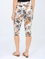 Tropical Floral Print Pull-on Stretch Mid-rise Capris By Amani Couture