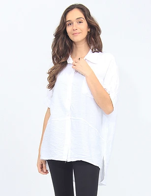 Crinkled Button-down Shirt with Three-Quarter Adjustable Sleeves by Froccella