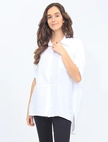 Crinkled Button-down Shirt with Three-Quarter Adjustable Sleeves by Froccella