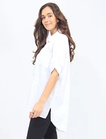 Crinkled Button-down Shirt with Three-Quarter Adjustable Sleeves by Froccella