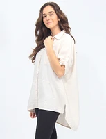 Crinkled Button-down Shirt with Three-Quarter Adjustable Sleeves by Froccella