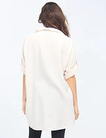 Crinkled Button-down Shirt with Three-Quarter Adjustable Sleeves by Froccella