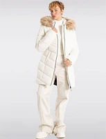 Sustainable Zip-Off Hooded Eco-Down Puffer Jacket Faux Fur Trim  by Point Zero