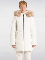 Sustainable Zip-Off Hooded Eco-Down Puffer Jacket Faux Fur Trim  by Point Zero