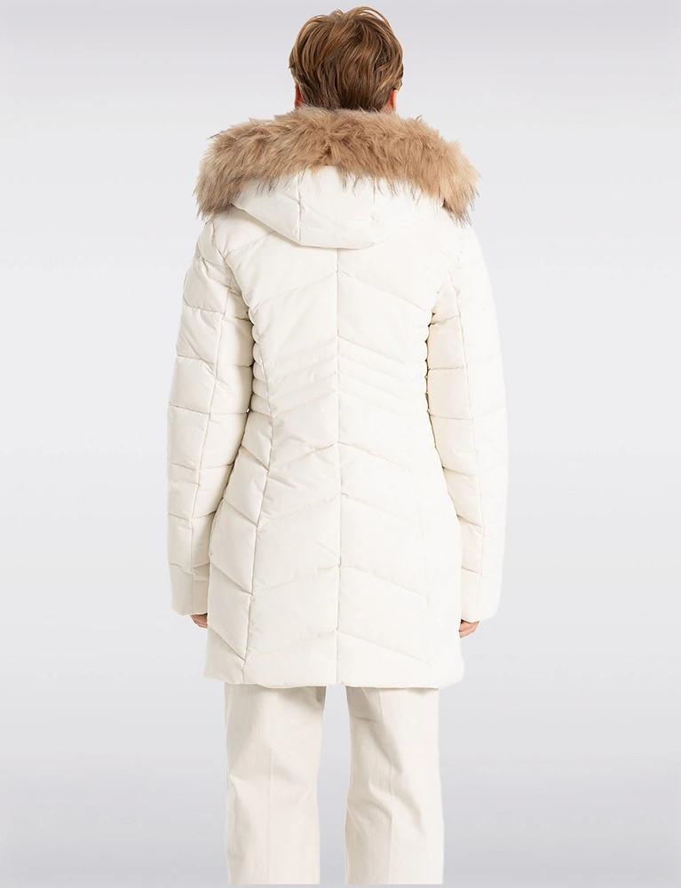 Sustainable Zip-Off Hooded Eco-Down Puffer Jacket Faux Fur Trim  by Point Zero