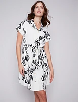 Floral Short Sleeve Button-down Shirt Belted Dress With Pockets By Charlie B