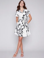 Floral Short Sleeve Button-down Shirt Belted Dress With Pockets By Charlie B