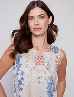 Boho-chic Sleeveless Floral Print Linen Top with Button Detail by Charlie B