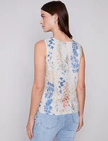Boho-chic Sleeveless Floral Print Linen Top with Button Detail by Charlie B