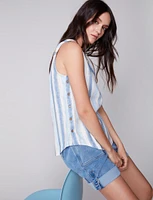 Striped Sleeveless Linen Top With Side Buttons By Charlie B