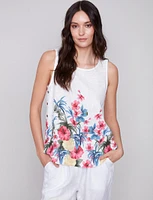 Sleeveless Floral Print Linen Blend Top With Side Button Detail By Charlie B