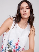 Sleeveless Floral Print Linen Blend Top With Side Button Detail By Charlie B