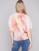 Abstract Print Cotton Blend Dolman Sleeve Side Tie Top By Charlie B