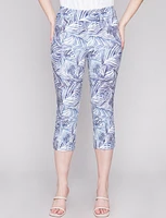 Abstract Blue Leaf Print Stretch Pull-On Capris By Charlie B