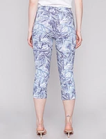 Abstract Blue Leaf Print Stretch Pull-On Capris By Charlie B