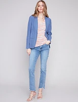 Chic Solid Linen Blend Blazer With Flap Pockets By Charlie B