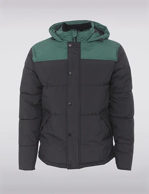 Water-resistant Vegan Two-Toned Hooded Zip-up Puffer Jacket by Tyler Zane