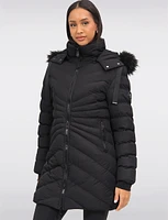 Vegan Hooded Quilted Jacket with Inner Bib & Detachable Faux Fur Trim by Oxygen