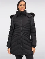 Vegan Hooded Quilted Jacket with Inner Bib & Detachable Faux Fur Trim by Oxygen