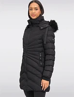 Vegan Hooded Quilted Jacket with Inner Bib & Detachable Faux Fur Trim by Oxygen