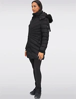 Vegan Hooded Quilted Jacket with Inner Bib & Detachable Faux Fur Trim by Oxygen