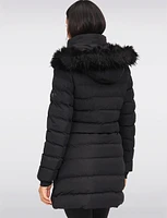 Vegan Hooded Quilted Jacket with Inner Bib & Detachable Faux Fur Trim by Oxygen