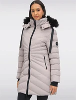 Vegan Hooded Quilted Jacket with Inner Bib & Detachable Faux Fur Trim by Oxygen