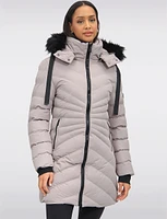 Vegan Hooded Quilted Jacket with Inner Bib & Detachable Faux Fur Trim by Oxygen