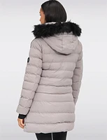 Vegan Hooded Quilted Jacket with Inner Bib & Detachable Faux Fur Trim by Oxygen